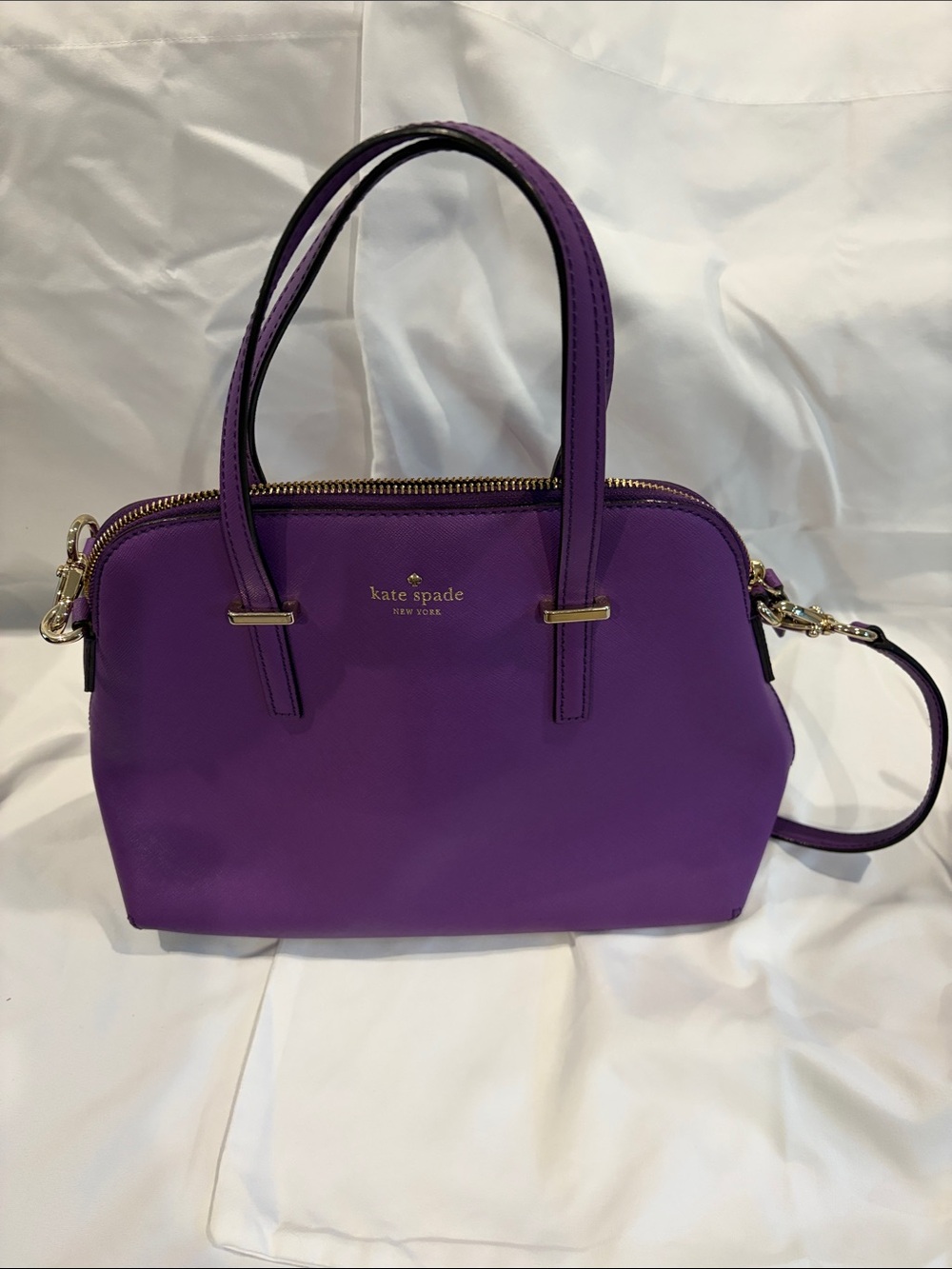 kate spade Purple Saffiano Leather Satchel with Gold Hardware
